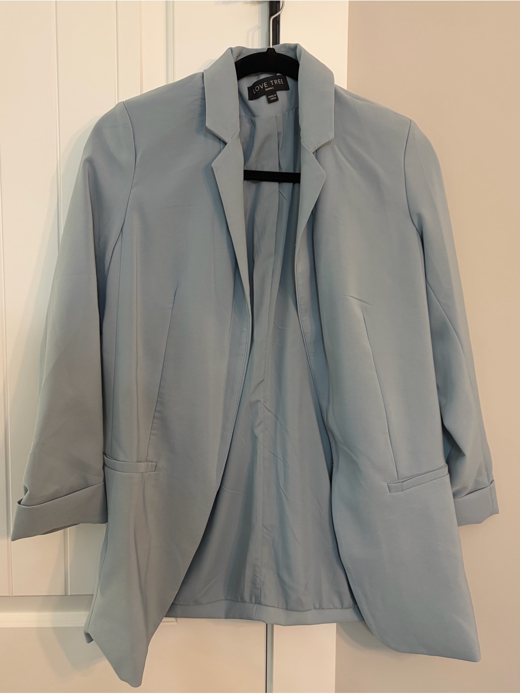 Love Tree Powder Blue Open Front Blazer Jacket
